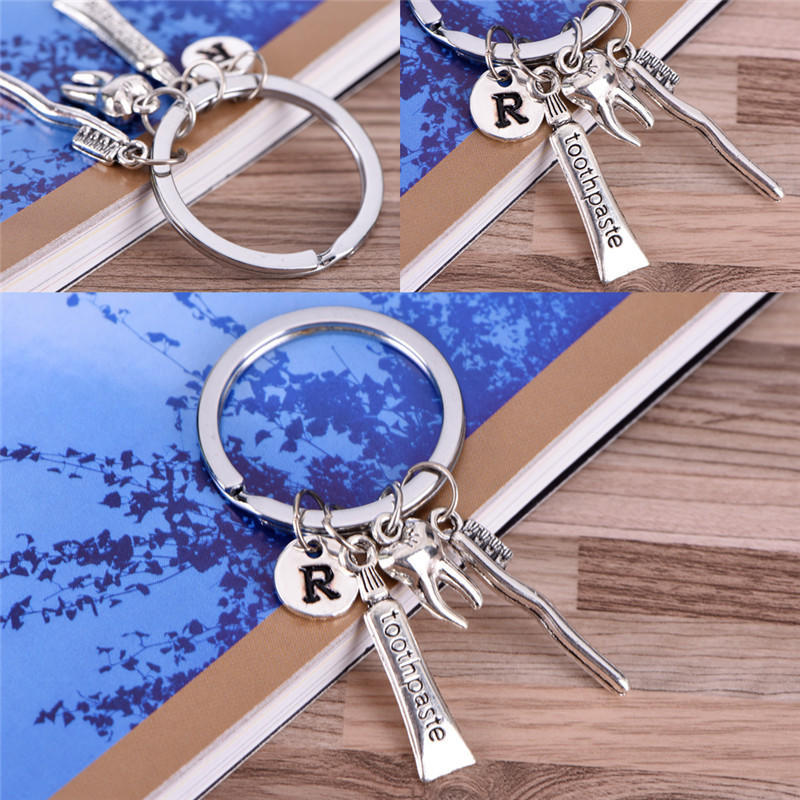 Dentist Key Ring Toothpaste Tooth Toothbrush Dental Hygienist Initial Key Chain