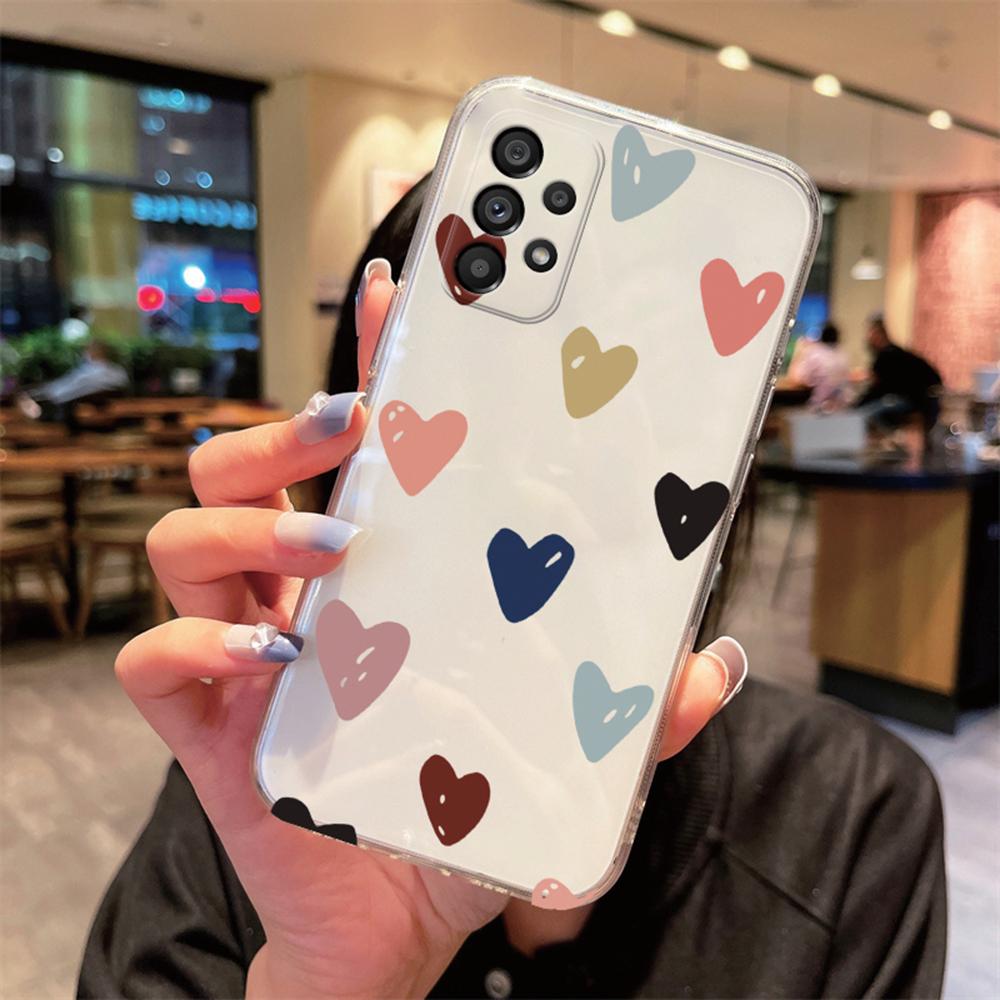 For Samsung Galaxy A53 A52 A32 A22 A21S A50 A70 A31 A51 Heart Love Phone Case Non-Yellowing Transparent Clear Couple Cover Back