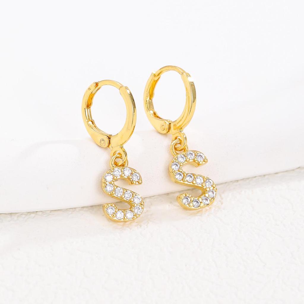 European and American Fashion Gold-Plated Zircon Letter Earrings for Women