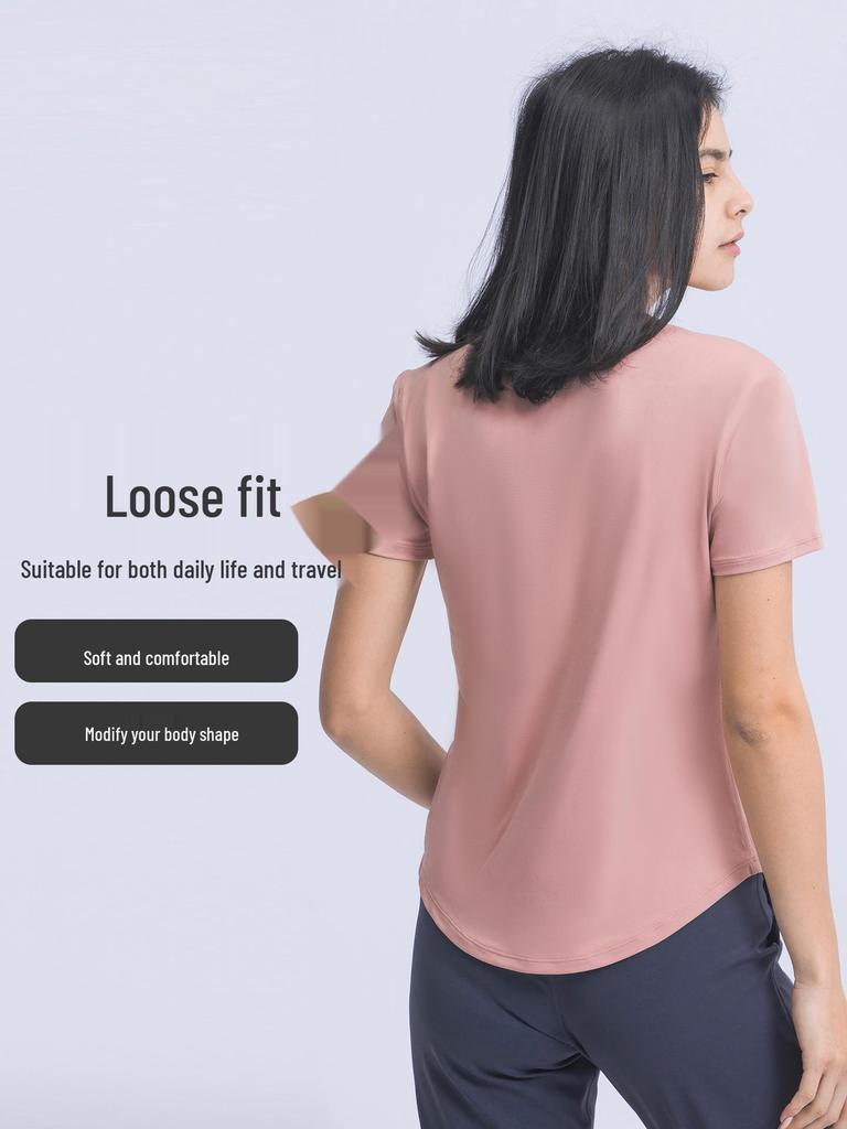 Vår/Sommar 2023 Dam Casual Lös T-shirt för Löpning och Yoga med Bar-Känsla