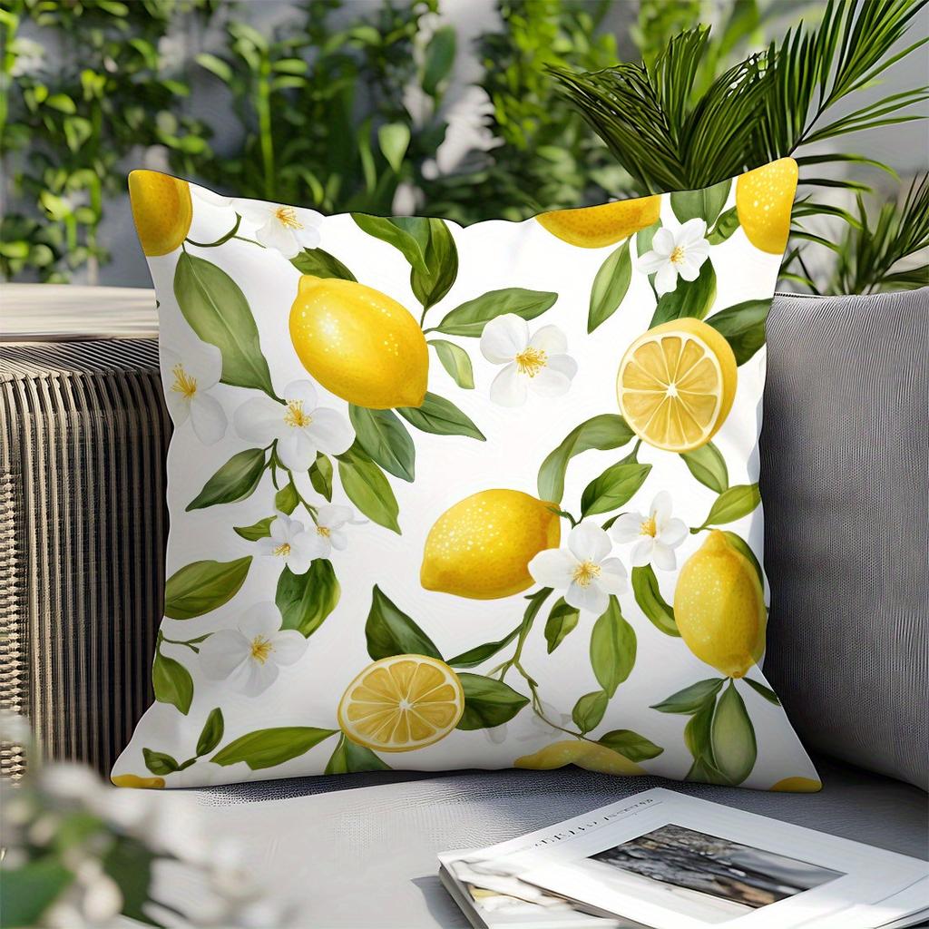 1Pc Fresh Lemon Floral Printed Throw Pillow Cover,Suitable For Sofa, Bedroom, Living Room, Easily Create A Refreshing Atmosphere