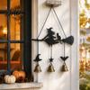 Hanging Wind Bell Halloween Witch Broom Chime, Holiday Party Decorative Metal for Indoor Outdoor Garden Patio Porch Chime