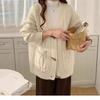 Retro horn button sweater jacket for women's autumn and winter new loose and lazy style versatile casual twist knitted cardigan for women