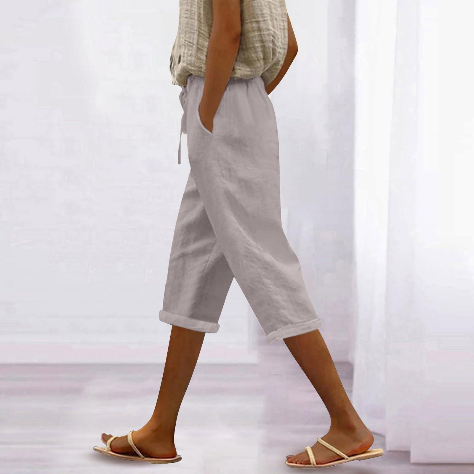 

Женские модные повседневные свободные однотонные брюки из хлопка и льна со шнурком 7/10 XXXL бежевый