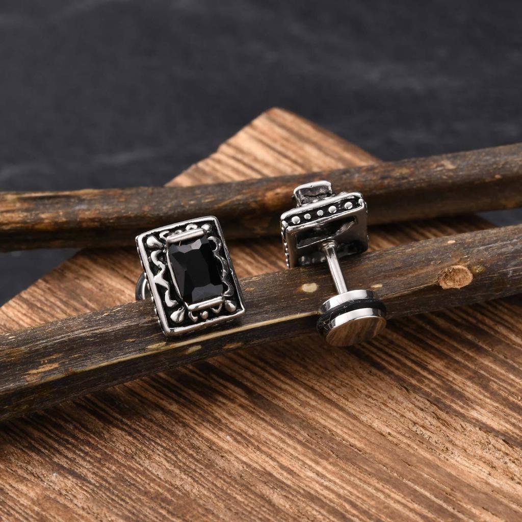 Male Fashion Simple Personality Ear Stud Trend Neutral Stainless Steel Earrings Men Retro Zircon Popular Versatile Ear Jewelry