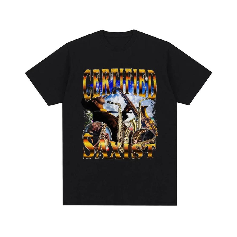 

Certified Saxist Funny Meme Graphic T-Shirt Men Women Fashion Vintage Short Sleeve T-shirts Cotton Casual Oversized Summer Tops S чёрный