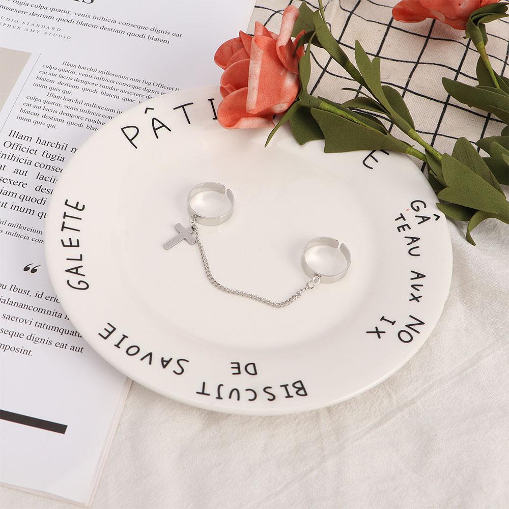 

For Women Man Multi-layer Punk Tassel Buckle Finger Ring Party Jewelry Opening Ring Joint Chain срібний