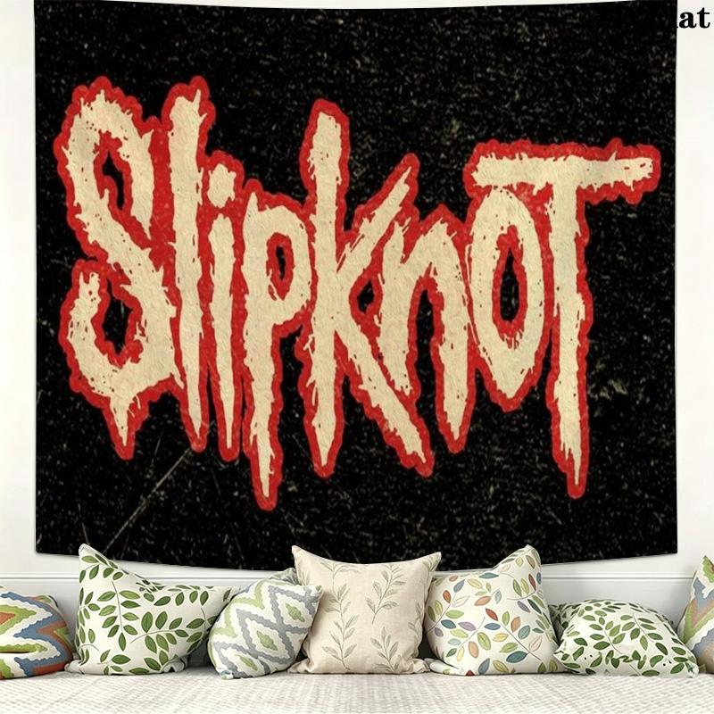 Slipknot Red Nonagram Logo Tapestry, Black Background Heavy Metal Band Wall Hanging for Rock Fan Decor