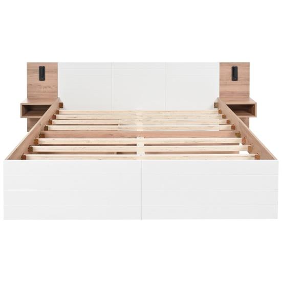 Teen Bed 180x200cm Double with 2 Drawers Bedside Cabinets Reading Light USB Youth Charging Function Headboard Strong Wood Slat Support Bedroom