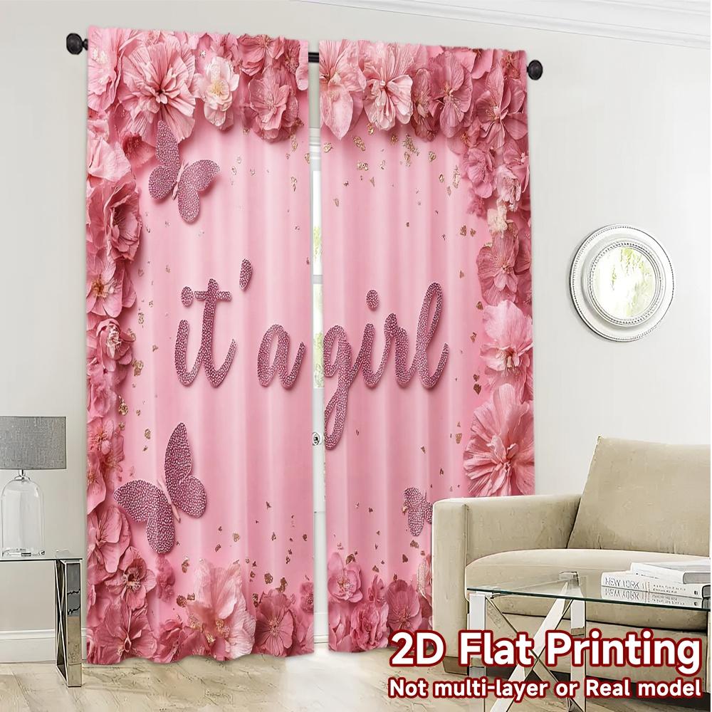2pcs, 2D FLAT PRINTING Curtains (Without Rod) BabyGirlCelebration Chic Print Curtains Prints Light Filtering Curtains Art Deco