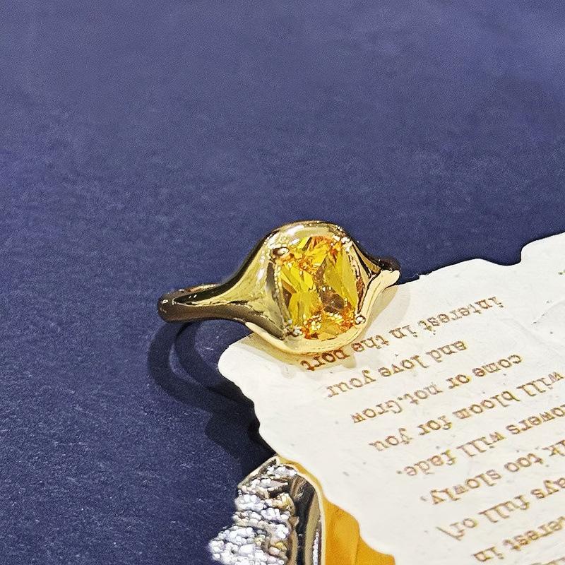 Medieval Vintage Gypsy Star Square Zir*****Pen Ring Female Niche High-End Star Index Finger Ring Adjustable opening