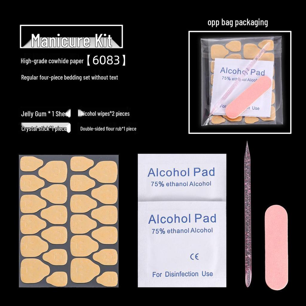 Manicure Tool Kit: Wearable Nails with Jelly Glue, Crystal Stick, Small File, and Alcohol Pads