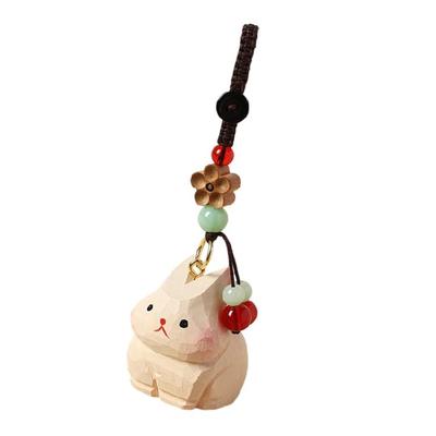 Carved Wood Rabbit Keychain Handmade Bag Charm Accessory Lightweight Car Keyring Gift For Special Occasions