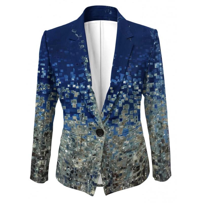 Womens Gradient Starry Sky Print Blazer Slim Fit Business Casual Jacket With Notched Lapel Single Button