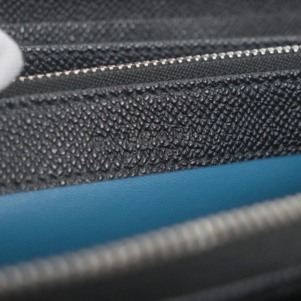 Great BVLGARI Purse Logo Metal Round Zip Long Wallet black leather mens Used