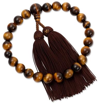 Kiyo Kobo Men's Buddhist Prayer Beads, Kyo-style, Tiger's Eye Stone, 12mm Beads, Suitable for All Sects, One-Handed, Informal, Brown, Dark Brown,