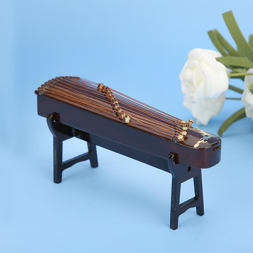 Miniatyr Kinesisk Sitermodell Tre Musikkinstrumentmodell Skrivebordsdekorasjon Gaver 10cm