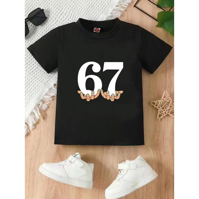 Kids Black 67 Number with Hands Graphic TShirt Soft Cotton Minimalist Tee for Boys Girlsdf0180 100