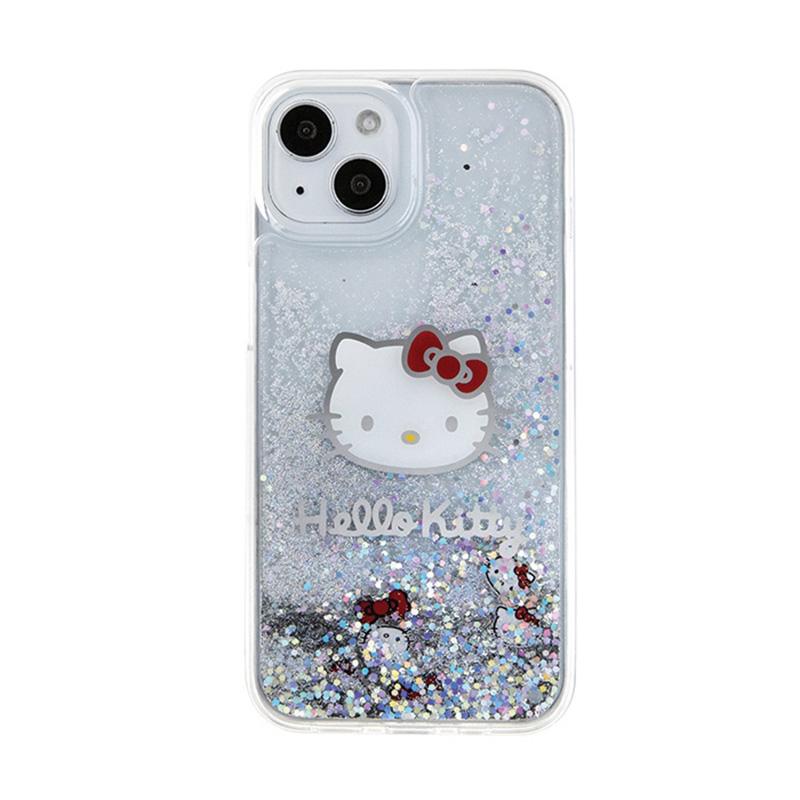 Hello Kitty Liquid Glitter Charms Kitty Head - Etui Iphone 14 (Srebrny)