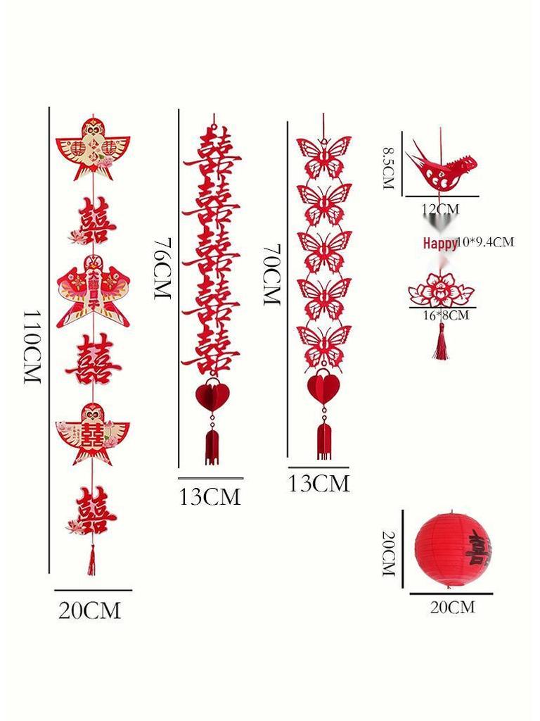 Red Wedding Room Bunting Ceiling Decorations for Bride and Groom's Bedroom and Living Room