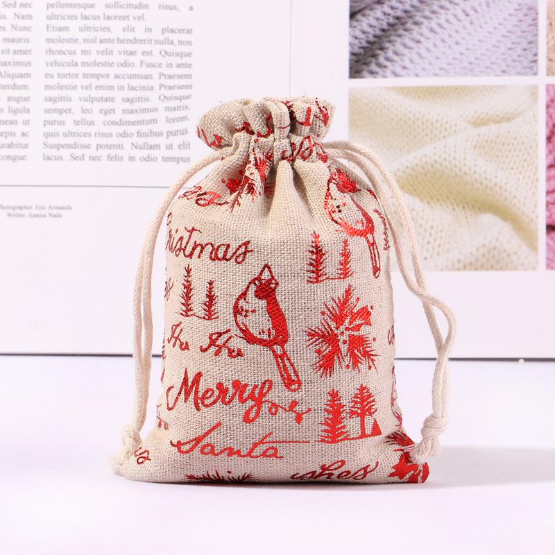 Advent Calendar Christmas Drawstring Gift Bag Set with Deer Pattern, 1-24 Count Cotton Bags