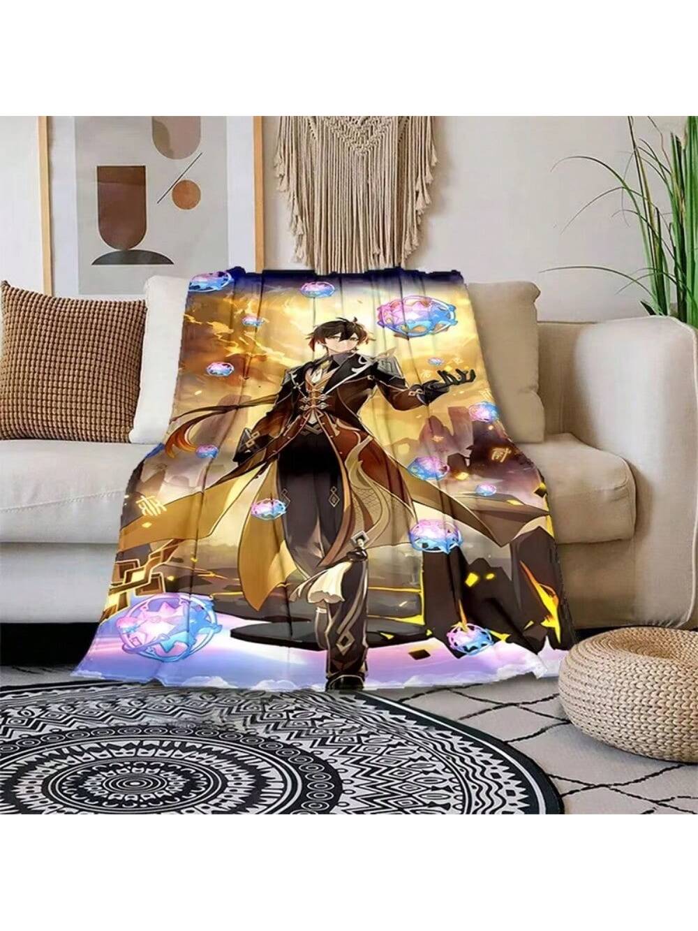 

Cartoon Best Selling Game Genshin Printed Blanket Flannel Warmth Soft Plush Sofa Bed Throwing Blanket Plush Anime Blanket 75X95CM сірий колір