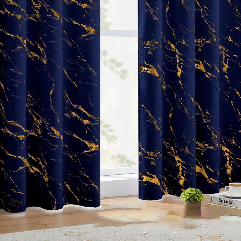 2pcs 100% Blackout Luxury Curtains - Gold Foil Jacquard with High Precision Weave Thickened Window Decor