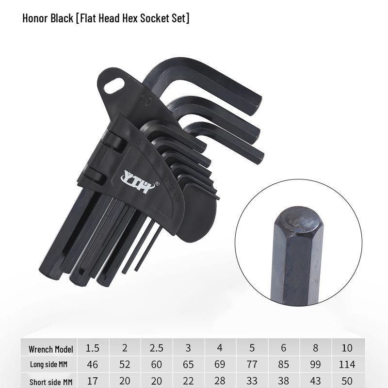 Nine-Piece Hex Wrench Set with Metric & Imperial L-Shaped Flat Ball Heads