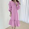 VONDA Women Casual Lapel Long Sleeve Solid Color Dresses