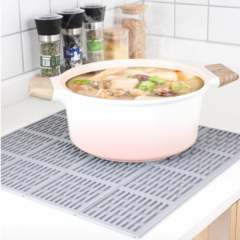 Interlocking Silicone Dish Drying Mat 4Pcs Countertop Waterproof Non-Slip Drain Tray for Kitchen
