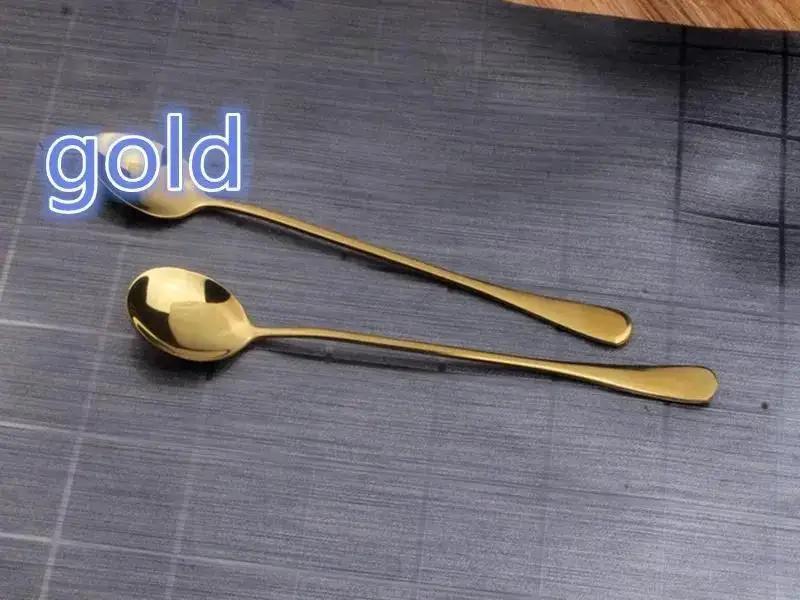 Kitchen Solid Color Stainless Steel Coffee Spoon With Long Handle Scoops Dessert Tea Spoon Accessories Tableware Supplies Tools