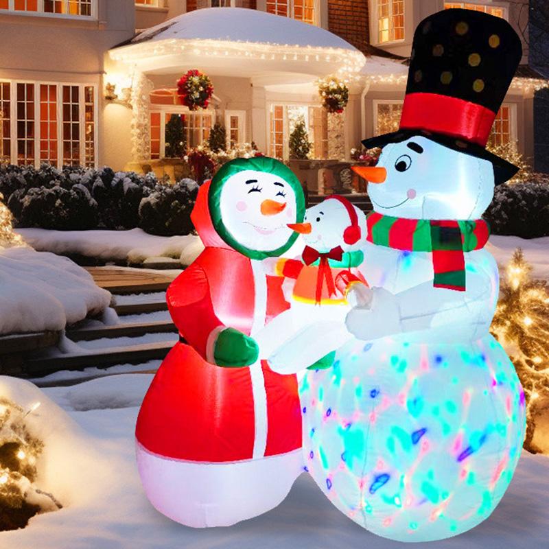 1,8m/6FT aufblasbare Weihnachtsdekoration Spielzeug Cartoon Schneemann Familie aufblasbares Modell mit LED-Lichtern Haus Außen Weihnachten Deko