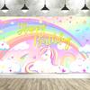 Tauabdruck Charmantes Rosa Einhorn Geburtstag Hintergrund Kulisse Regenbogen Einhorn Schloss Märchen Tischdecke Banner Foto Requisiten 618