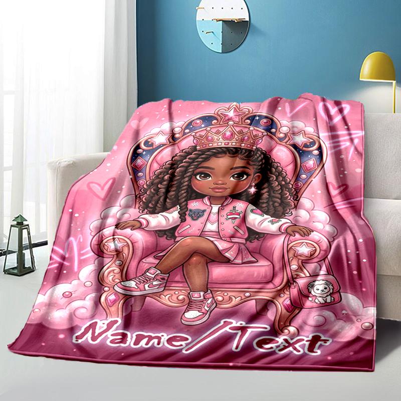 1PC Custom Name Royal Princess Throne flannel blanket versatile,all-season throw suitable for the living room,bedroom,camping,travel,and gift