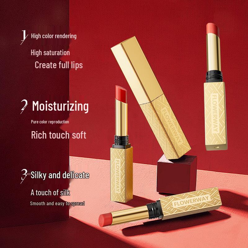 FLOWERWAY Long-Lasting Hydrating Lipstick - Silky, Moisturizing, Fade-Resistant, Whitening Gold Lip Glaze.