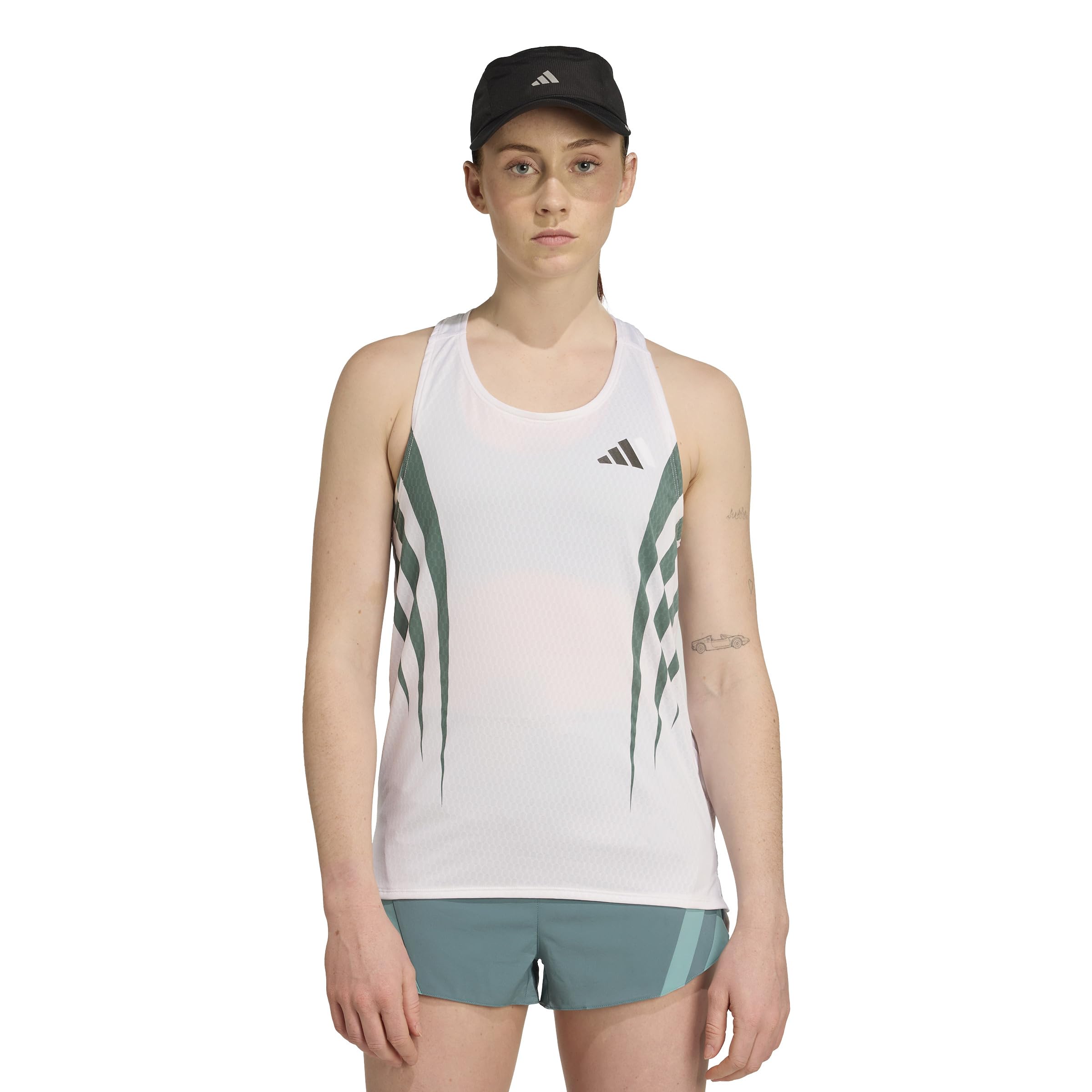 Женская майка для бега Adidas adizero SGL KQZ57 Белая/Предварительно потертый бирюзовый (JZ8034) Размер 2L