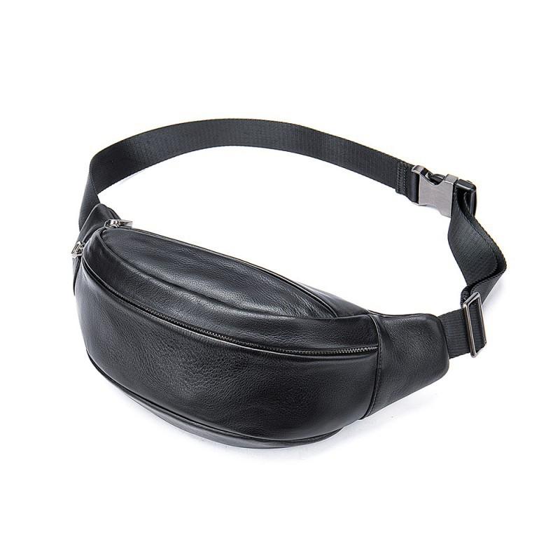 Real Cowhide Men s Leather Bag Outdoor Portable Mobile Phone Chest Personalized Waist Universal чёрный