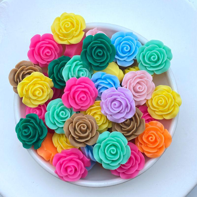 20Pcs New Cute Mini 19mm Rose Flower Flat Back Resin Cabochons Scrapbooking DIY Jewelry Craft Decoration Accessorie