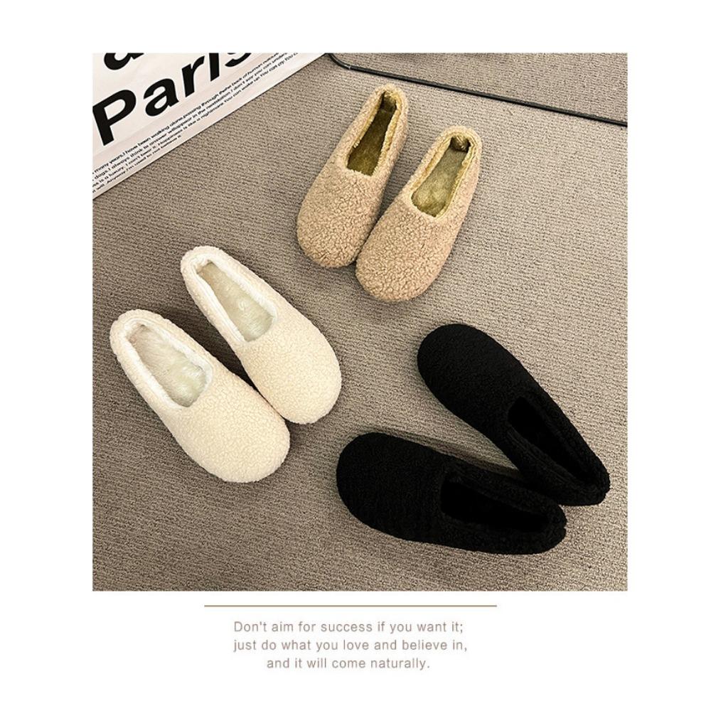 JMXD-Winter Women’s Plush Platform Slippers: Cozy Shearling Lined Indoor Outdoor Shoes Non-Slip Sole Warm Fuzzy Booties Slip On Fashion