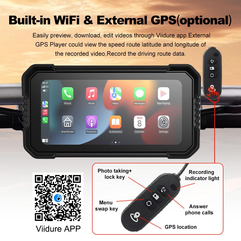 BEPOCAM 5"/6.25" Motorcycle GPS Navigation DVR Carplay Screen for Moto Dual Cameras Drive Recorder IPX7 Waterproof Moto Monitor