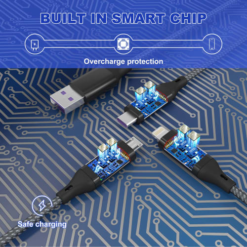 3in1 Charging Cable 3M Multi Charging Cable Nylon Braided Cord 6A Fast Charging USB Type C Cable Micro USB Cable Lightning Charging Cable Simultaneous