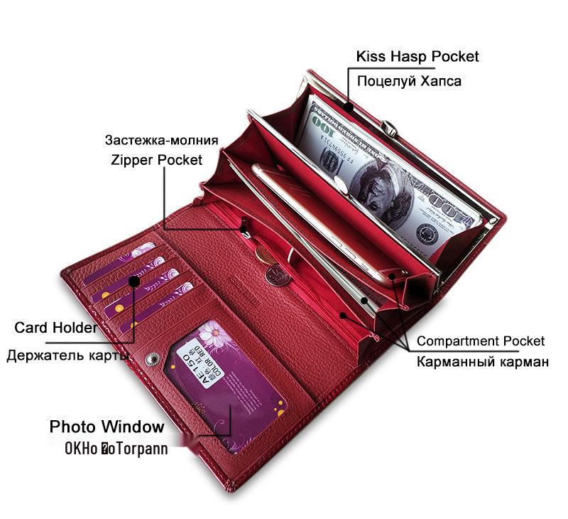 Genuine Leather Women's Wallet with Alligator Pattern - Large Capacity Coin Purse and Patent Leather Design