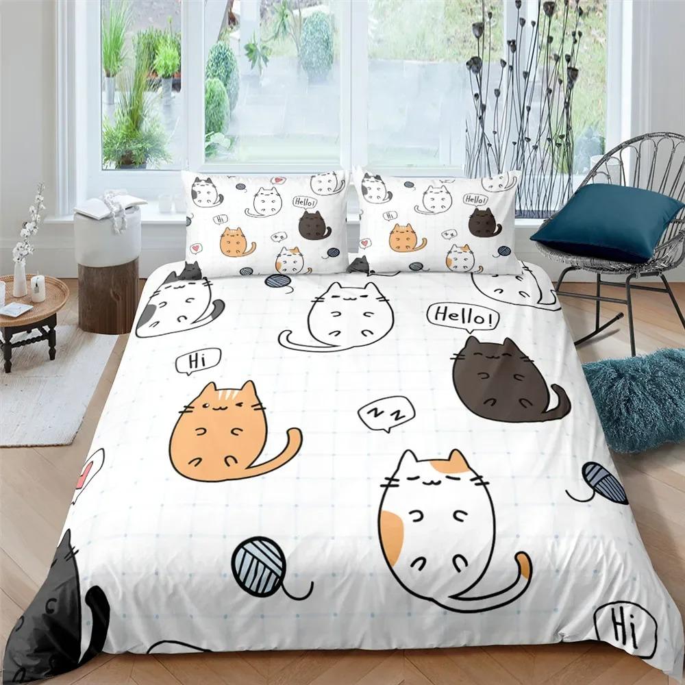 Heimtextil Cartoons Niedliche Katze Bettbezug Bettdeckenbezug Kissenbezug Junge Mädchen 23-teiliges Polyester Bettwäscheset King Queen Einzelgröße