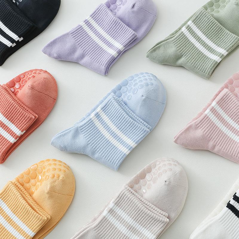 1 Paar Yoga Socken Damen Professionelle Silikon Rutschfeste Pilates Socken Lässige Gestreifte Baumwolle Indoor Boden Fitnessstudio Fitness Tanz Sportsocken