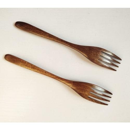 KXLCGYK Set of 2 Lightweight Wooden Forks, 18.8cm, Lacquered, Dinner/Pasta Forks, Wood Grain Finish, Wooden Cutlery