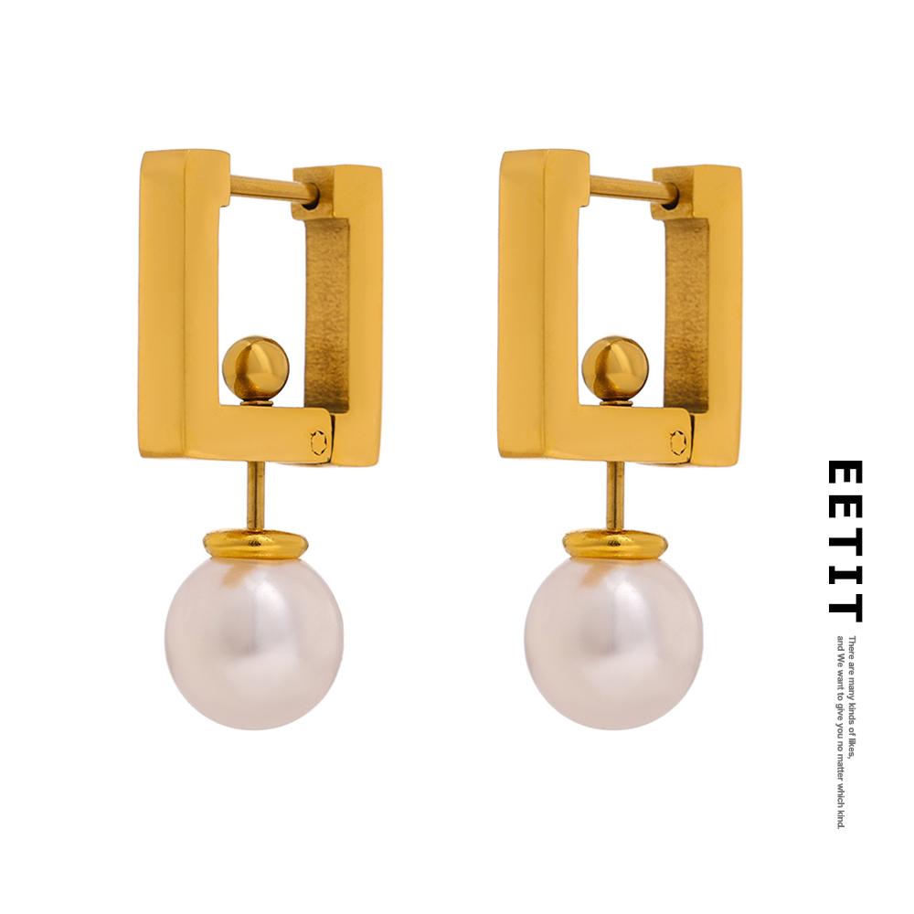 

Квадратные серьги-кольца из нержавеющей стали 316L с искусственным жемчугом для женщин