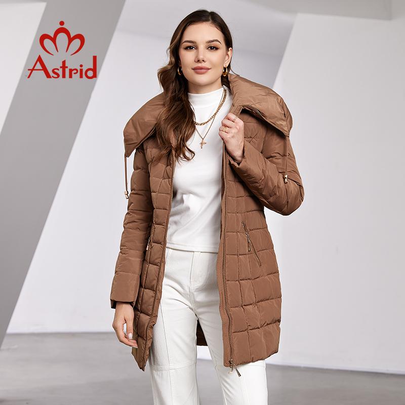 Astrid 2025 New Women's Winter Jacket Hooded Belt Long Parkas Warm Padding Puffer Plaid Quilted Coat Down Jacket Thick Snow Wear DR-055Y
