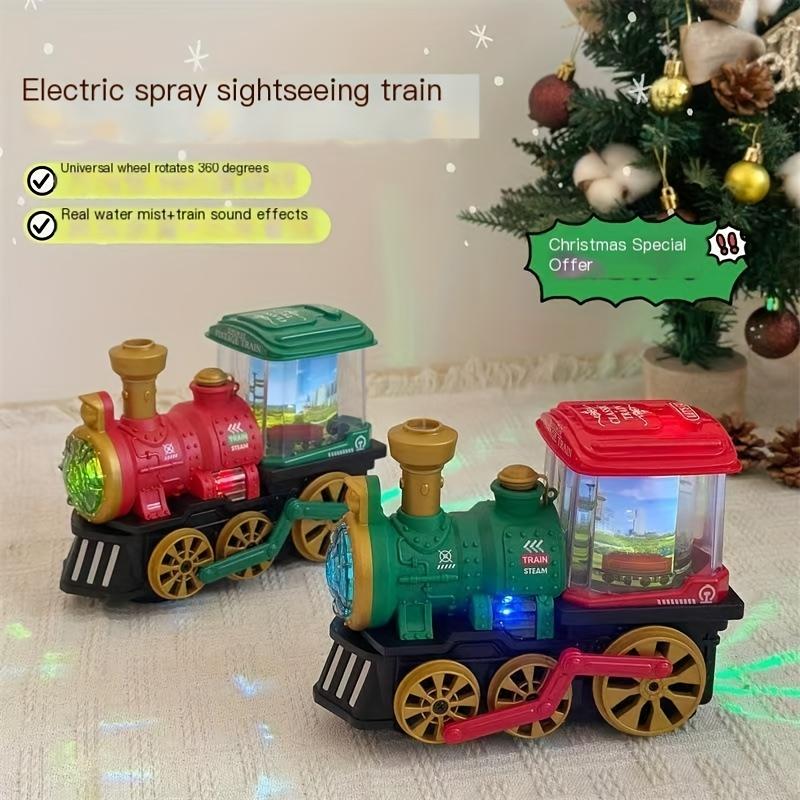 A retro steam train children's toy, a children's toy car with functions of lighting, spraying, music playing and automatic obstacle avoidance