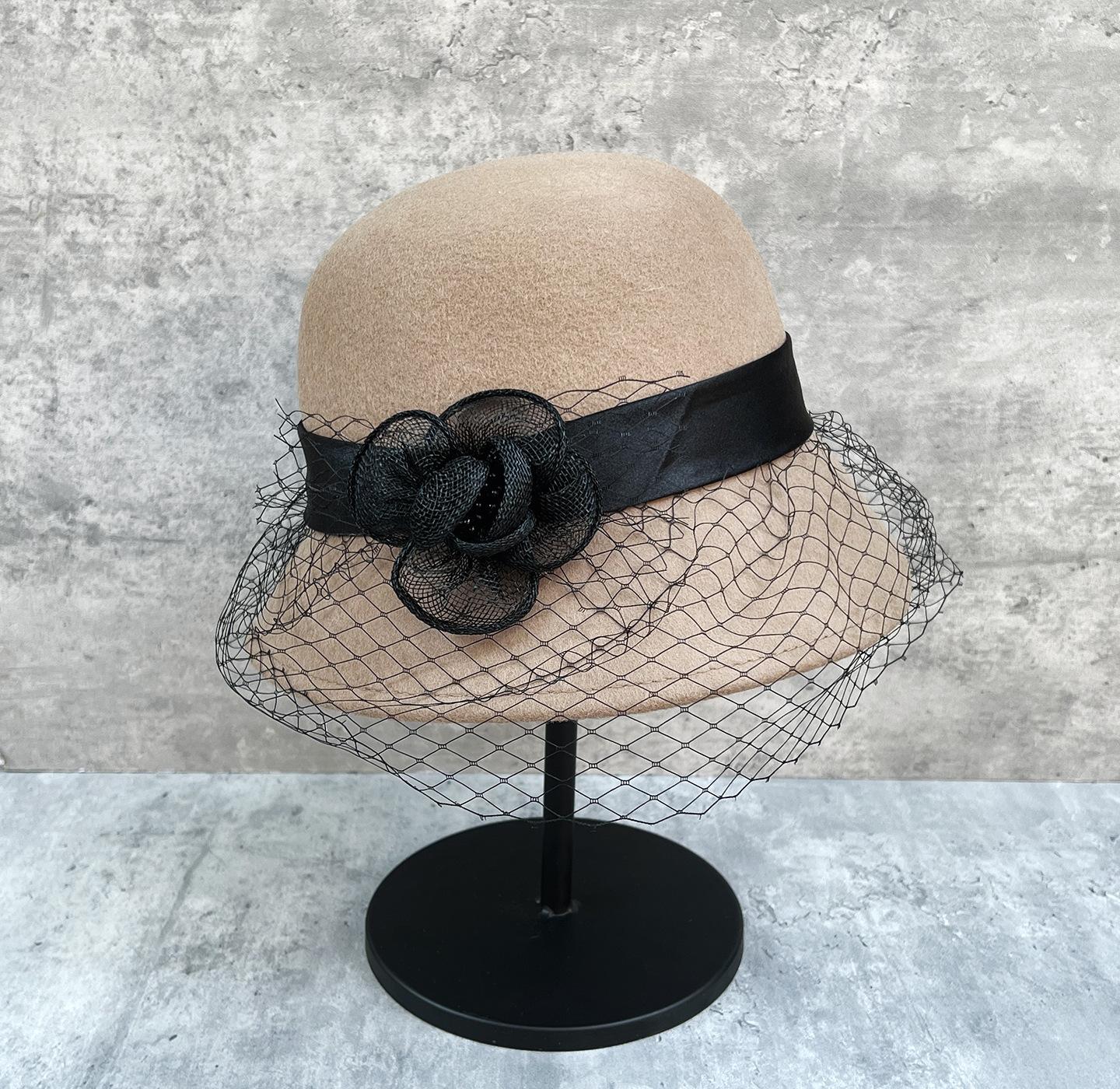 Осень и Зима Новая Женская Куполообразная Британская Сетчатая Цветочная Шерстяная Кепка Модная Универсальная Зимняя Кепка Женская Панама M（56-58cm）