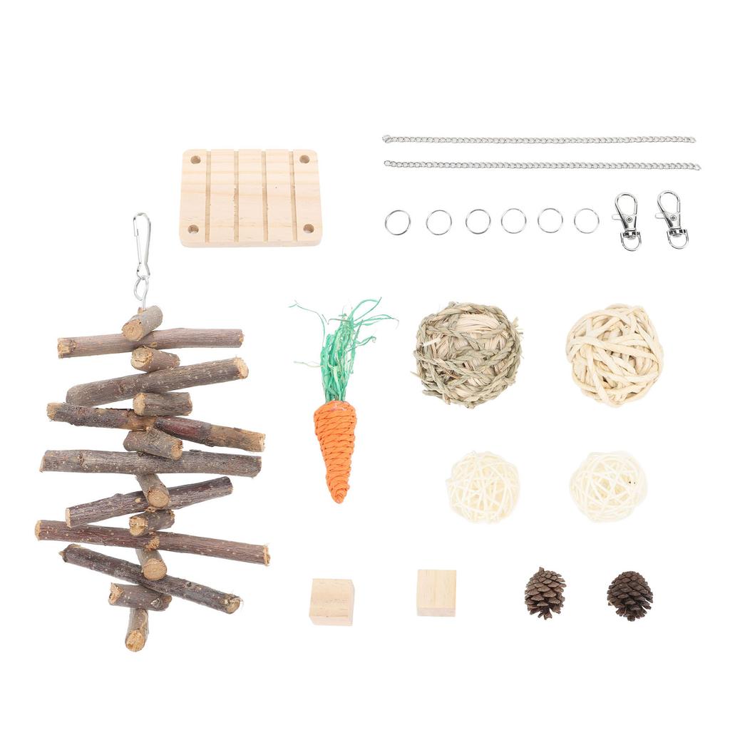 Hamster Chew Toys Set Corn Leaf Balls Branch Pine Cubes Carrots Teeth Grinding Relieve Boredom